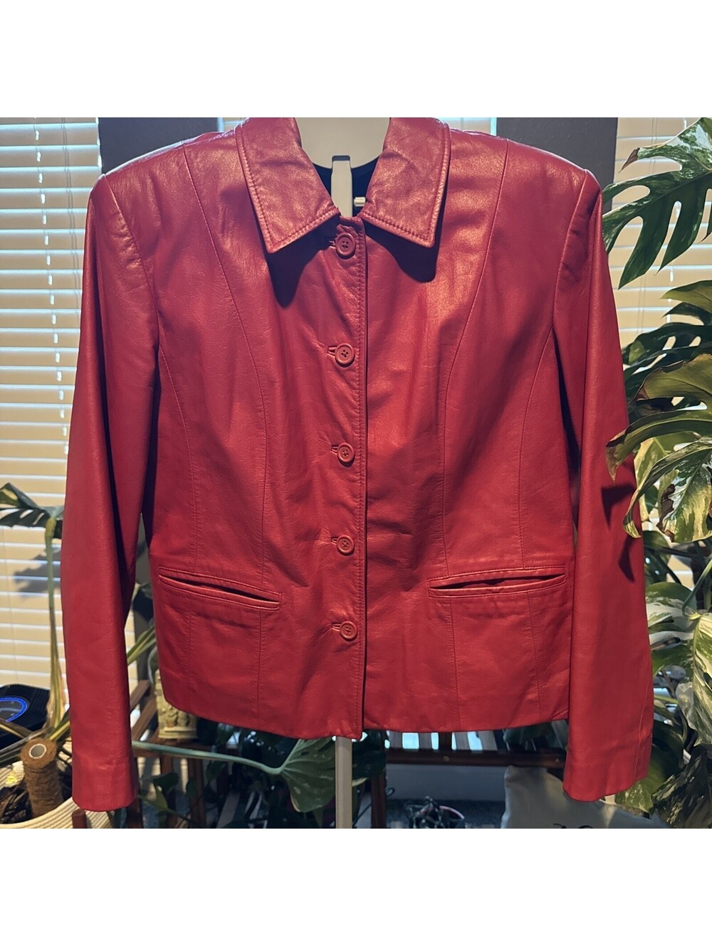 Preston & York Classic Red Genuine Leather Button-Up Jacket